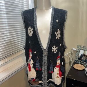 Snowman and Snowflake Knit Vest -‎ Gray
